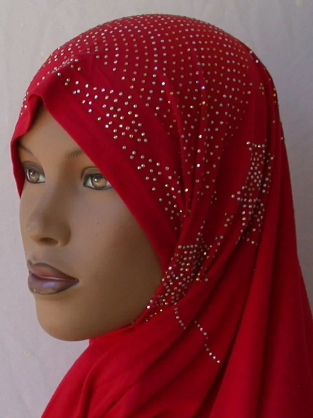 Women's Palestine Red Rhinestone Fashion Jersey Scarf 28 x 70 Headwrap Hijab